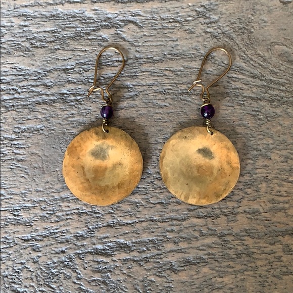Made in Greece Hammered Brass Earrings - Picture 2 of 2